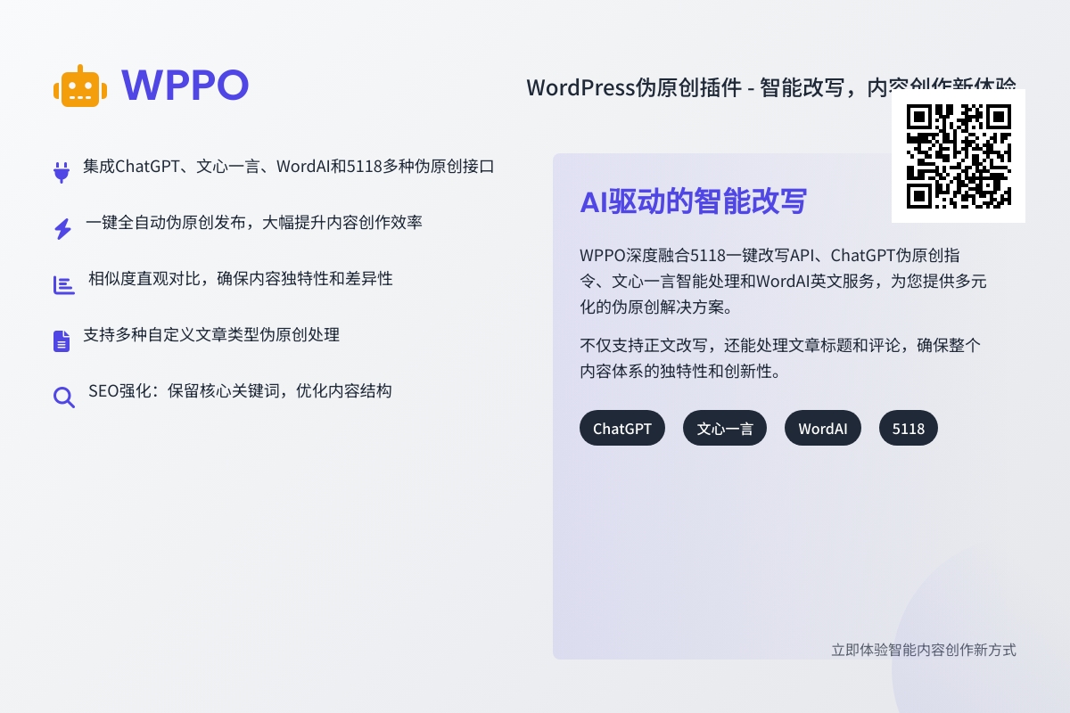 WordPress AI伪原创插件 WPPO，支持 ChatGPT、DeepSeek、WordAI、文心一言