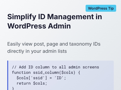 WordPress后台显示文章、分类、页面、标签、评论、用户等的 ID
